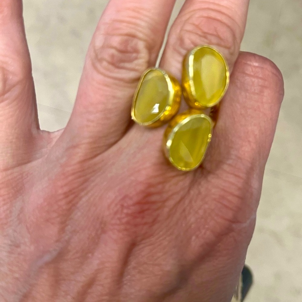 Elegant Turkish 24k Gold and Yellow Stone Ring